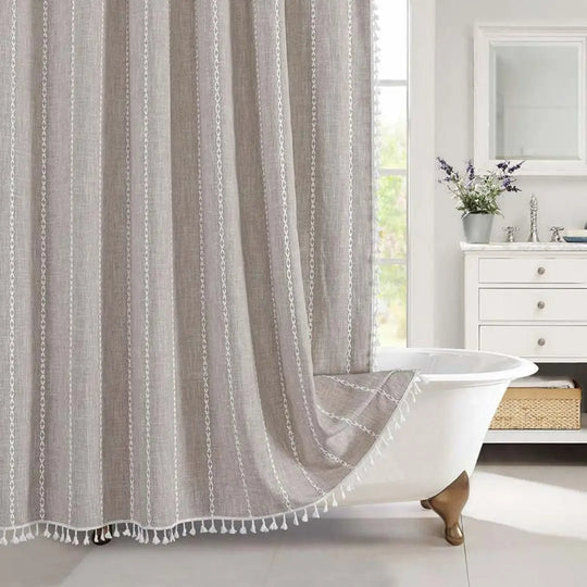 Duschvorhang Badewanne Boho-Stil mit Quasten und Wasserdichter Innenbeschichtung 7