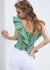 Eine Schulter Flounce Streifen Bluse