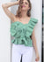 Eine Schulter Flounce Streifen Bluse