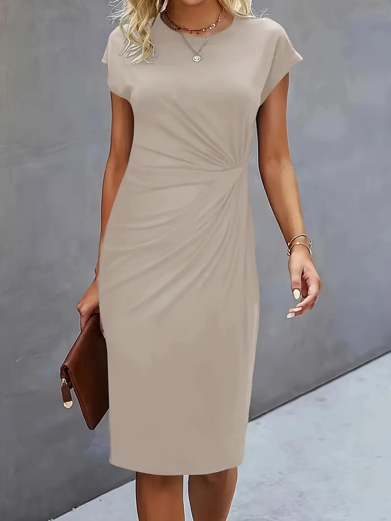 Variant image for Damen Midi Kleid Elegantes Rundhalsausschnitt Hochwertiger Stoff-25