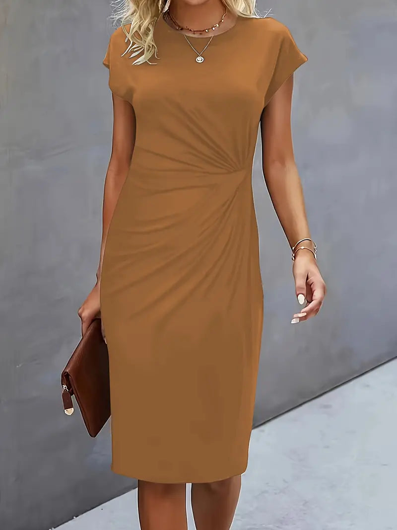 Variant image for Damen Midi Kleid Elegantes Rundhalsausschnitt Hochwertiger Stoff-19