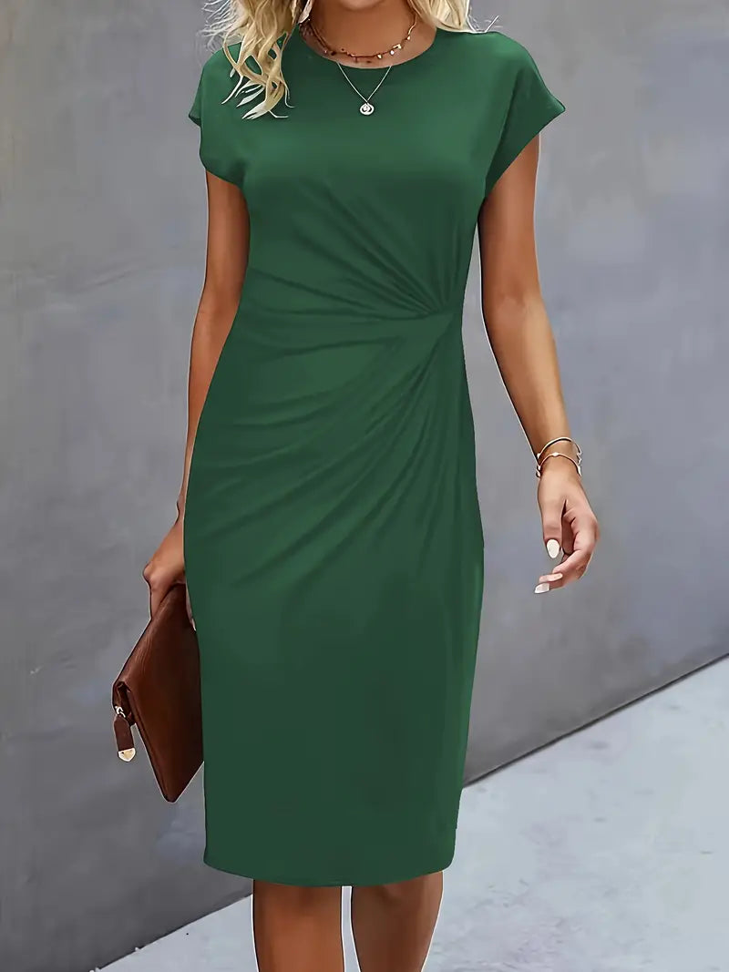 Variant image for Damen Midi Kleid Elegantes Rundhalsausschnitt Hochwertiger Stoff-31