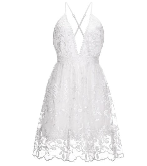 Damen Cocktailkleid Knielang mit Blumenstickerei aus Netzstoff-5