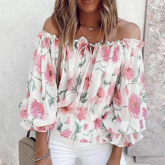 Florale Bluse Mit Gerafften Ärmeln