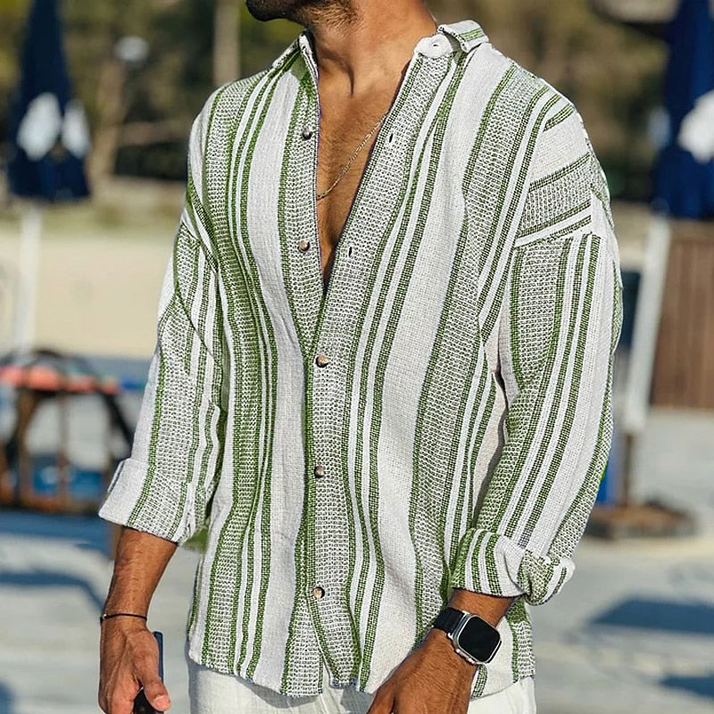 Variant image for Herren Hemd Gestreift Leinen Atmungsaktiv Sommer Hemd-25
