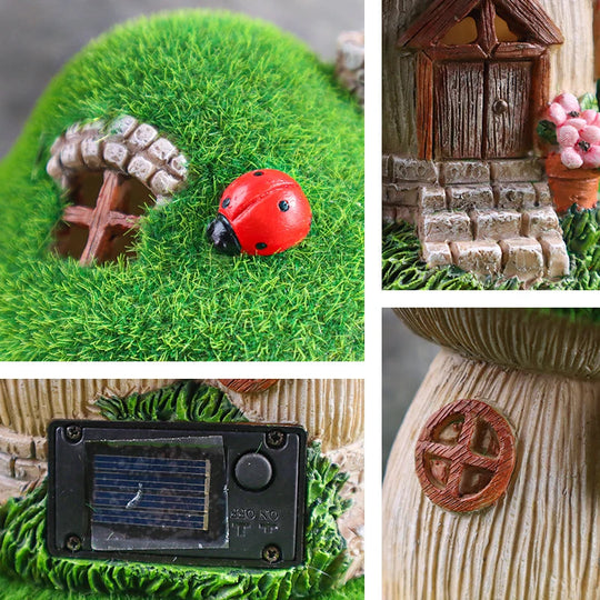 Garten Skulptur Pilzhaus mit Solarbeleuchtung – Fantasievolle Dekofigur für den Garten 4