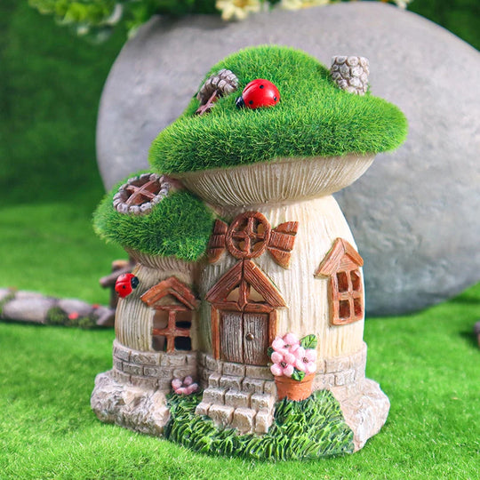 Garten Skulptur Pilzhaus mit Solarbeleuchtung – Fantasievolle Dekofigur für den Garten 5