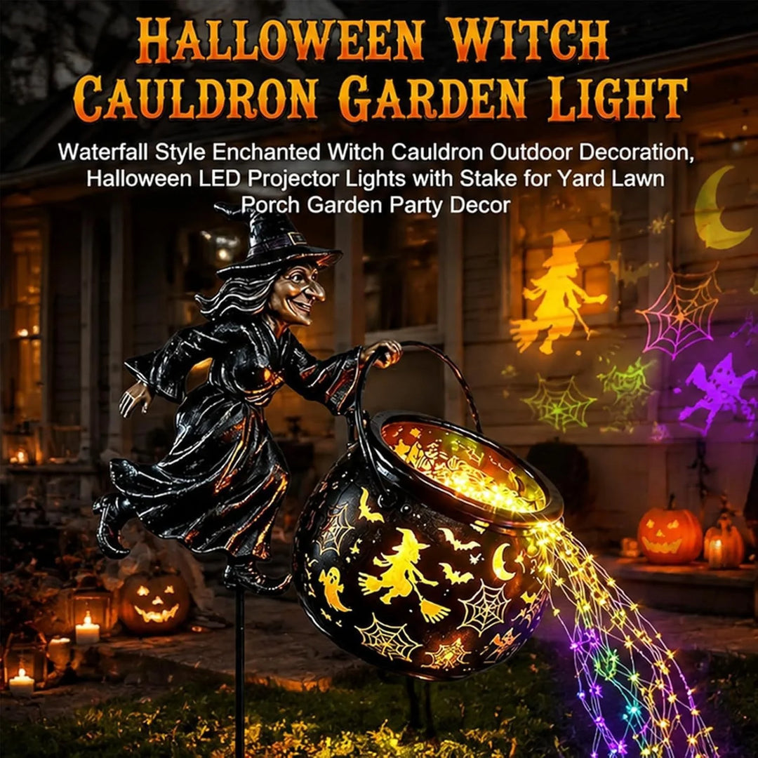 Gartendekoration mit beleuchteter Hexenfigur für Halloween 1