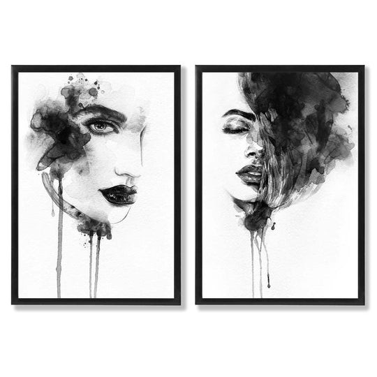 Gerahmtes Set aus 2 Modeillustrationen Schwarz-Weiß für Stilbewusste Räume 0