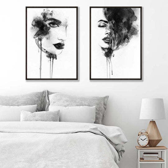 Gerahmtes Set aus 2 Modeillustrationen Schwarz-Weiß für Stilbewusste Räume 1