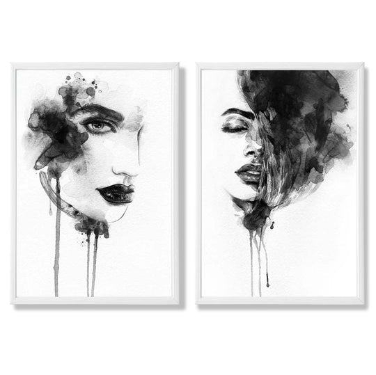 Gerahmtes Set aus 2 Modeillustrationen Schwarz-Weiß für Stilbewusste Räume 3