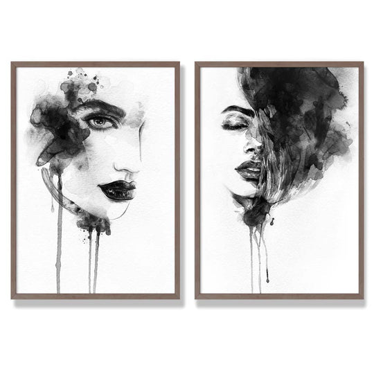 Gerahmtes Set aus 2 Modeillustrationen Schwarz-Weiß für Stilbewusste Räume 7