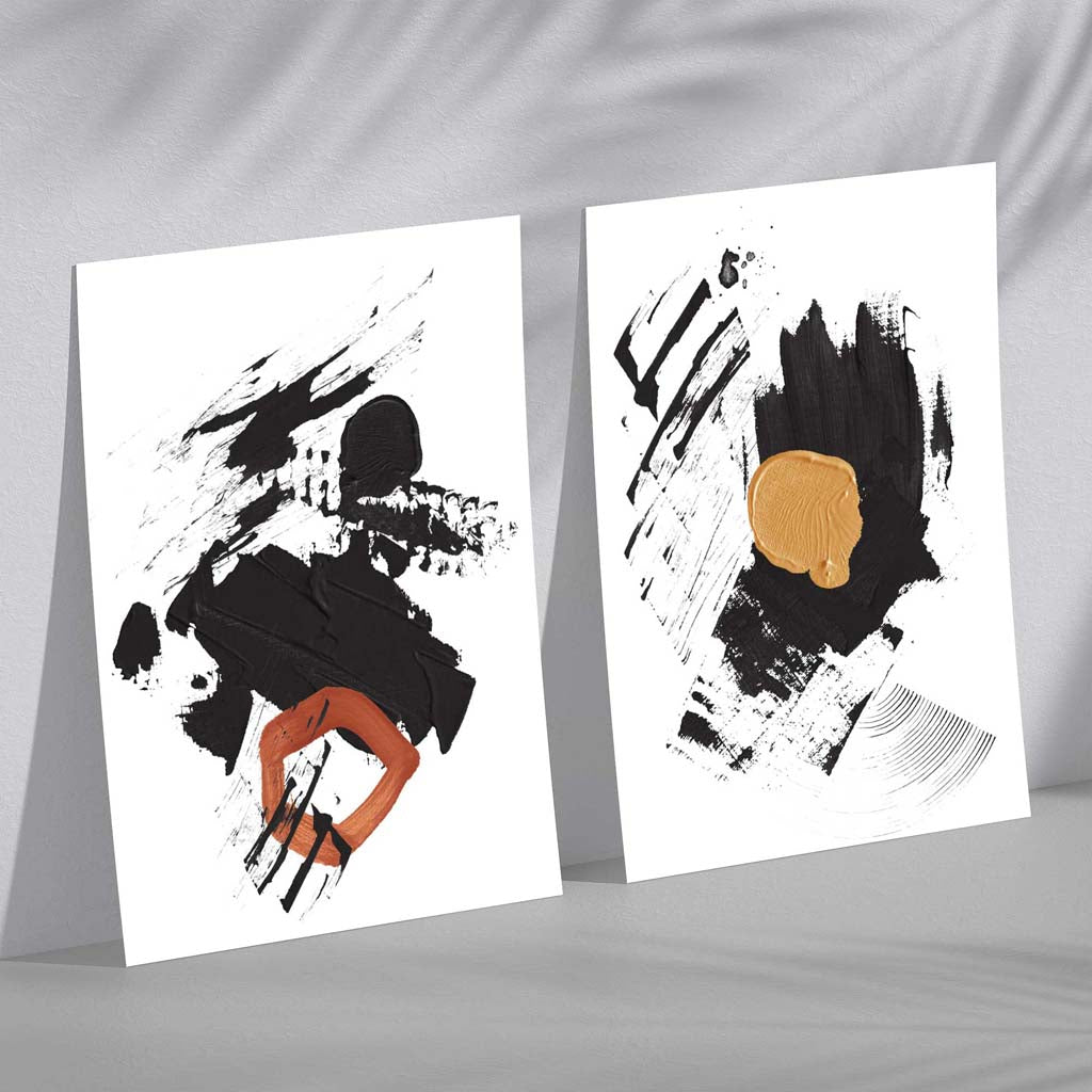 Gerahmtes Set mit 2 abstrakten Kunstdrucken für kreative Wohnräume 2