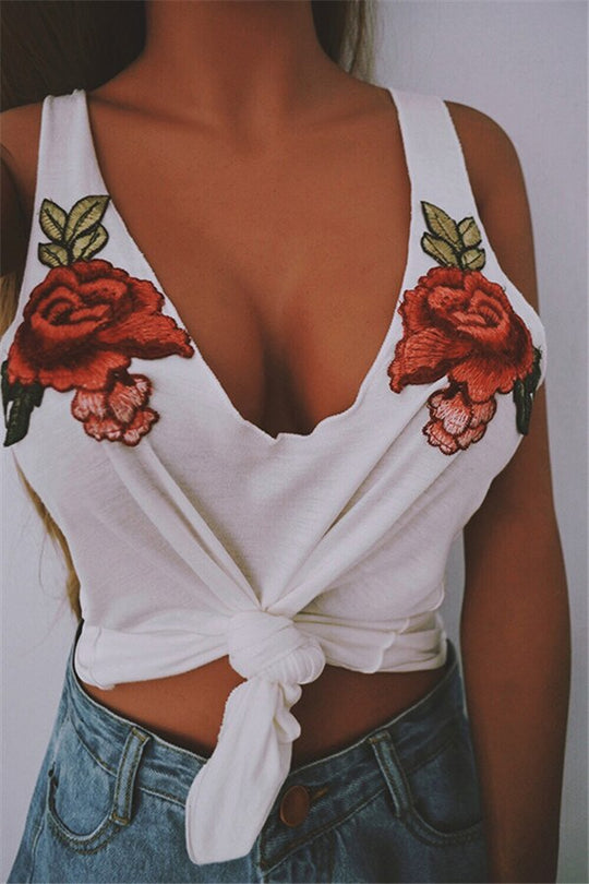 Gestickte Rose Damen Tanktop