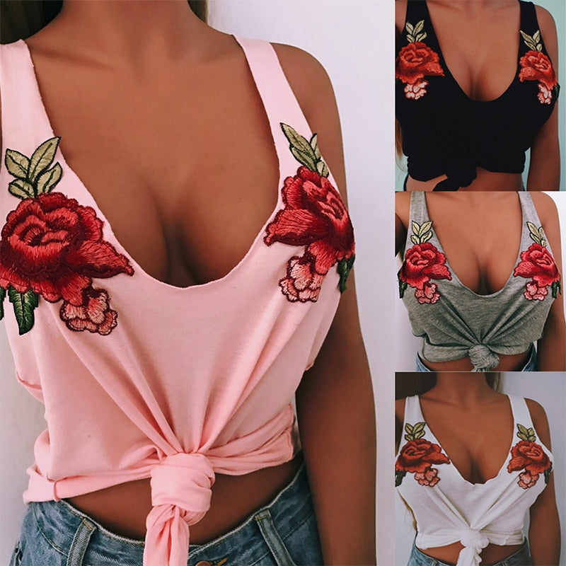Gestickte Rose Damen Tanktop