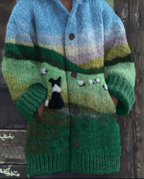 Damen Cardigan mit Hühner- und Küken-Grafik aus Weichem Material-1