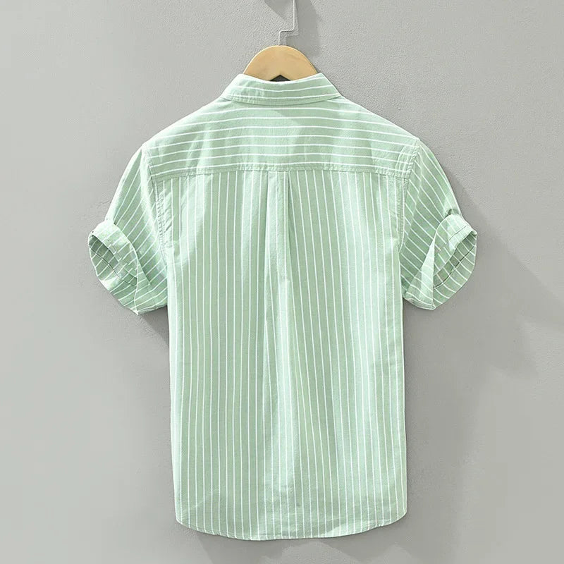 Herren Hemd Gestreift Sommer Baumwolle Casual 4