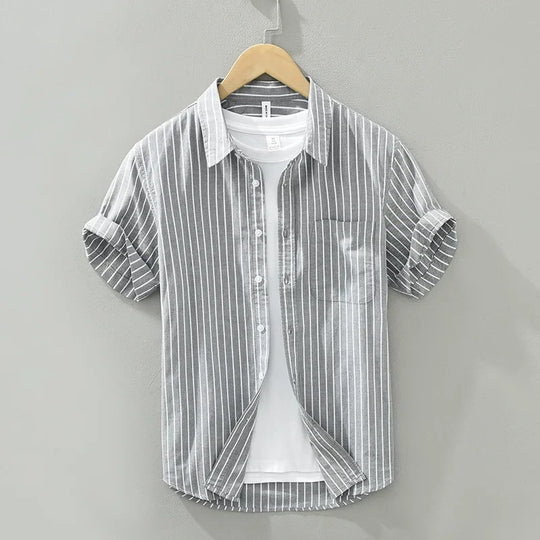 Variant image for Herren Hemd Gestreift Sommer Baumwolle Casual-7
