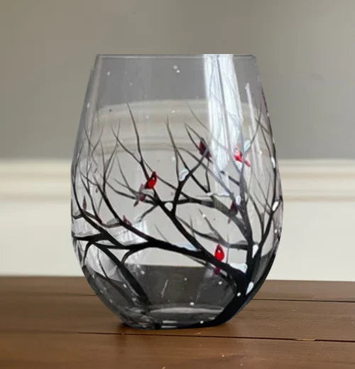 Handbemalte Weingläser mit Baum-Motiv für jede Jahreszeit 5