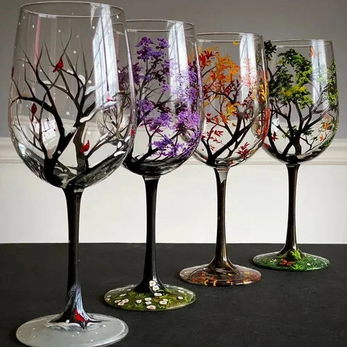 Handbemalte Weingläser mit Baum-Motiv für jede Jahreszeit 8