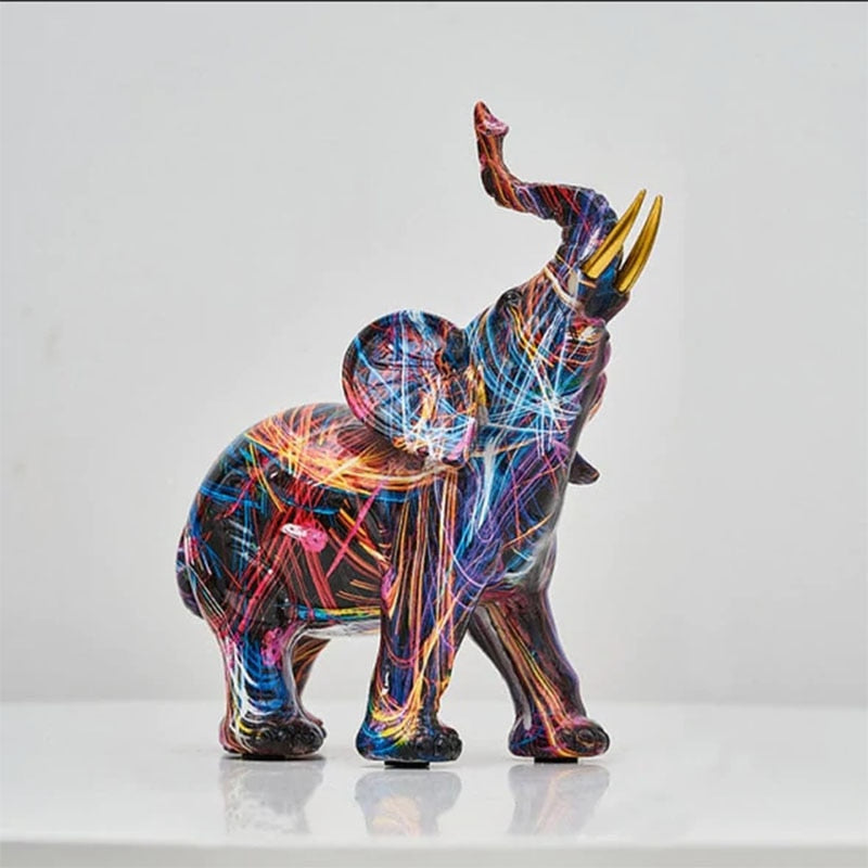 Handgefertigte Elefant-Skulptur Bunt Kunstharz Dekoration 1