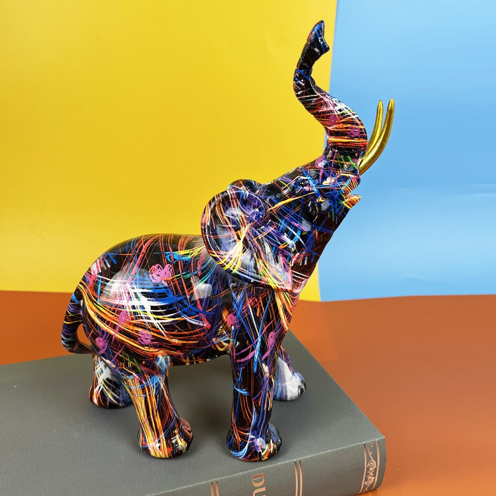 Handgefertigte Elefant-Skulptur Bunt Kunstharz Dekoration 2