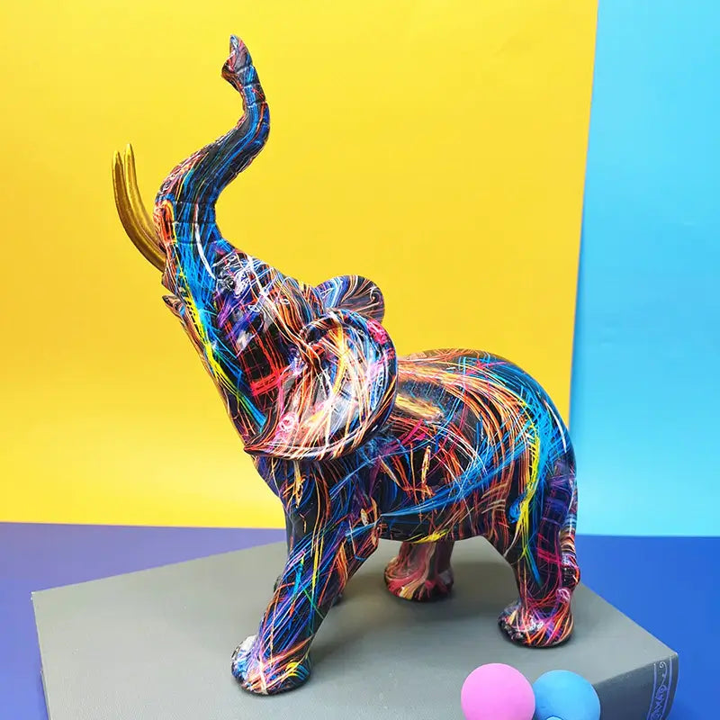 Handgefertigte Elefant-Skulptur Bunt Kunstharz Dekoration 4