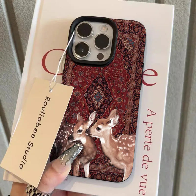 Handyhülle mit Vintage Blume und Hirsch für iPhone 12