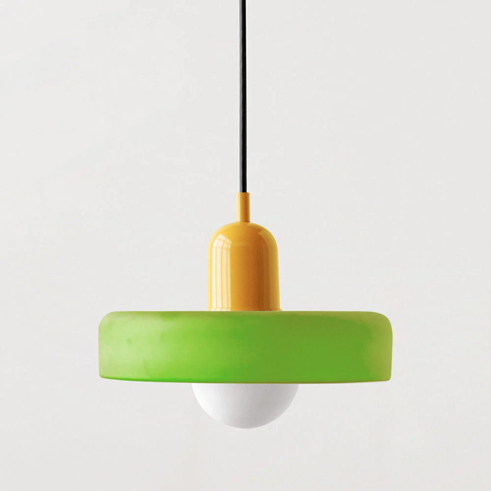 Hängelampe aus buntem Glas im modernen Design 14