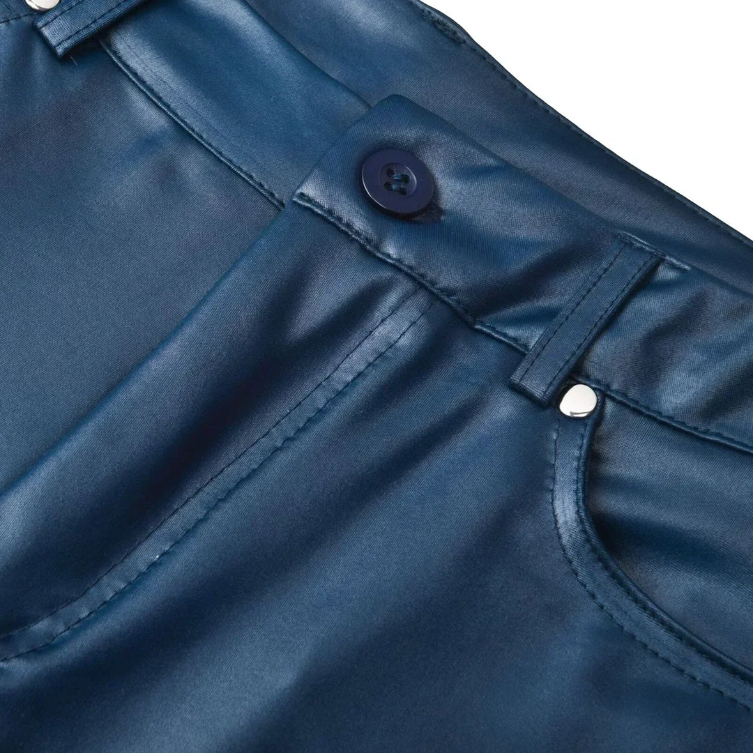 Damen Lederhose Hohe Taille Stretch Kunstleder 6