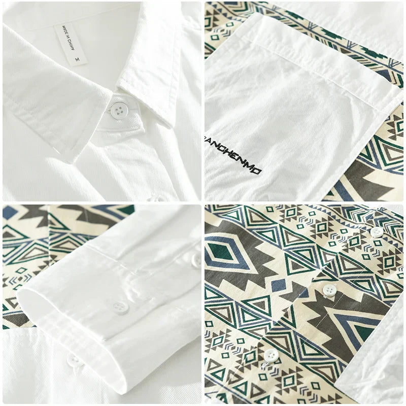 Herrenhemd Patchwork Stil Baumwolle Atmungsaktiv für Sommer und Freizeit 5