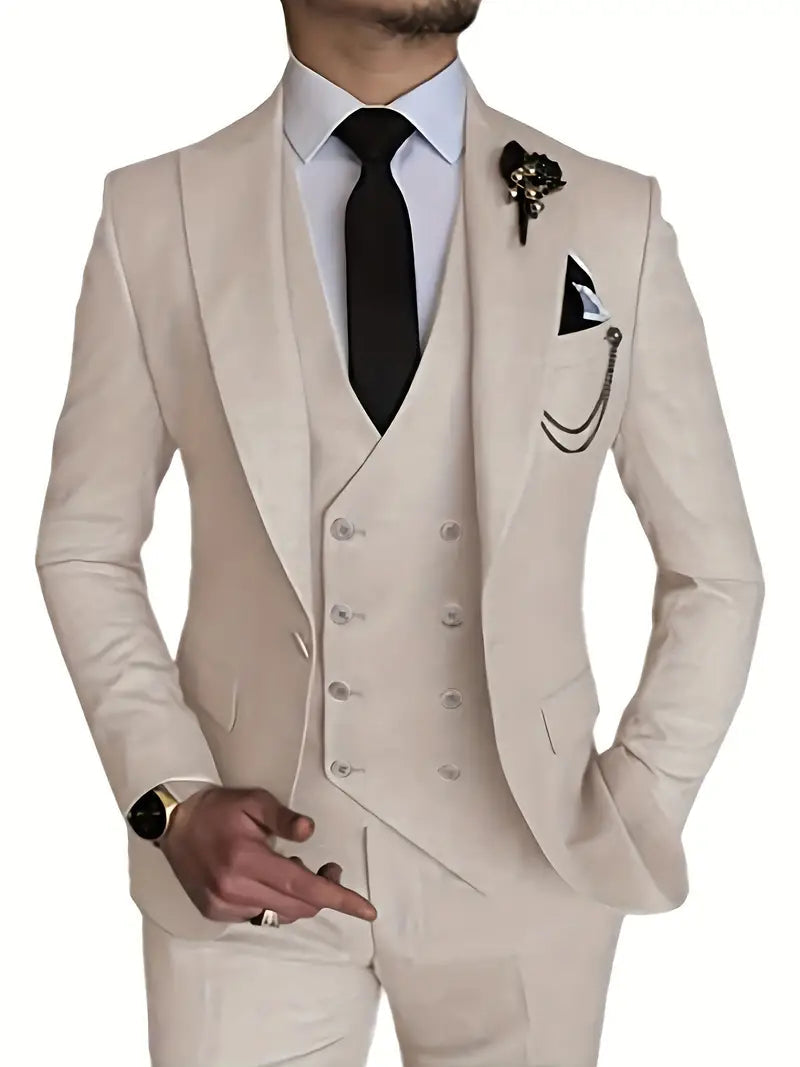 Herren Anzug Set 3-teilig Blazer, Weste und Hosen für Business und Freizeit 0