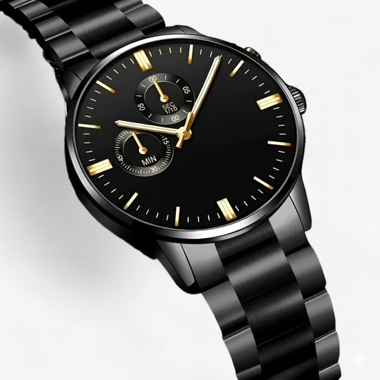 Herren Armbanduhr Quarz Schwarz Titanstahl mit Kalenderfunktion 0