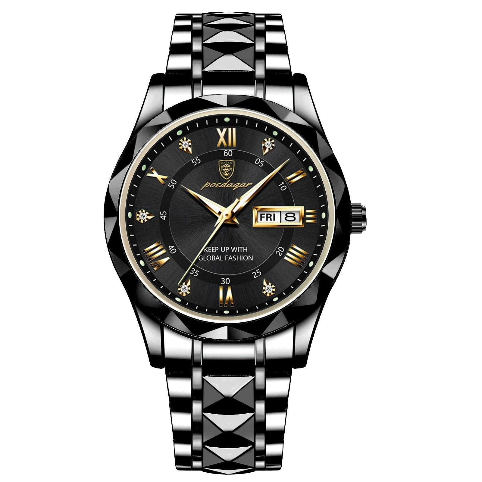 Herren Armbanduhr Wasserdicht Modernes Design Edelstahl Quarz 12