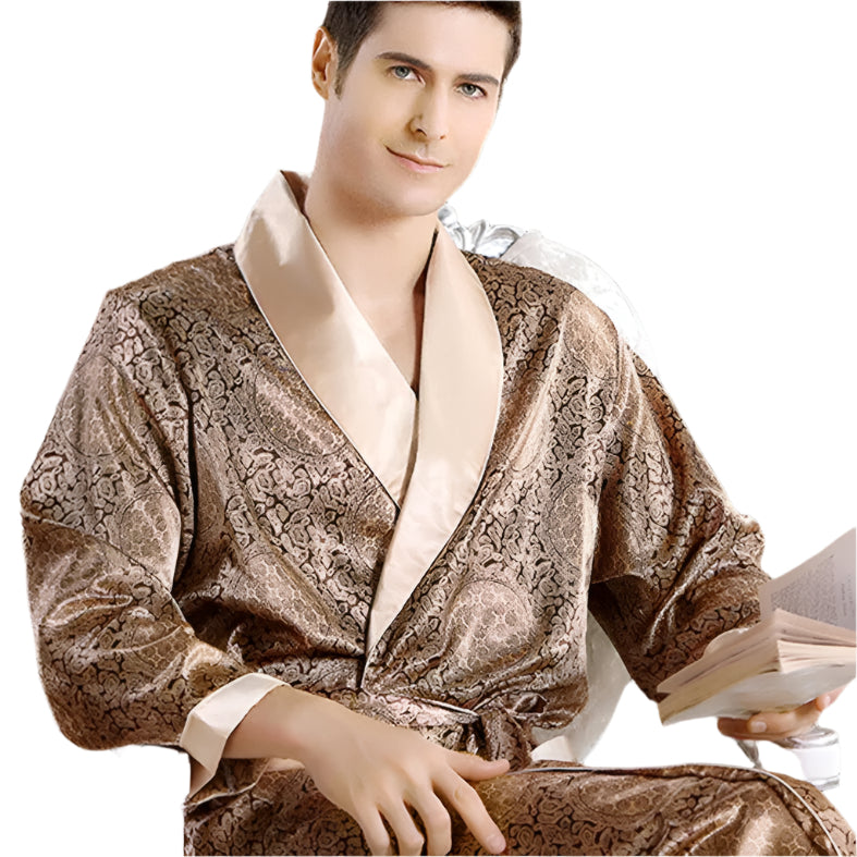 Herren Bademantel Satin Mit Goldprint Luxuriös Und Bequem 0
