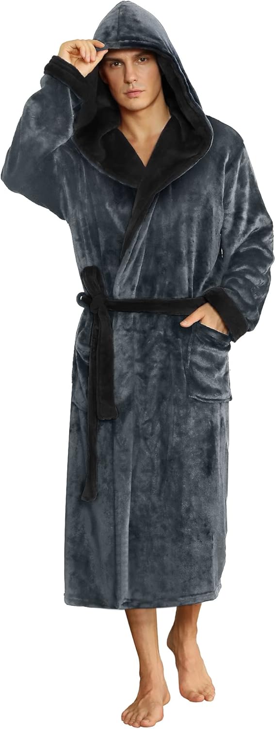Herren Bademantel mit Kapuze und zweifarbigem Design 12