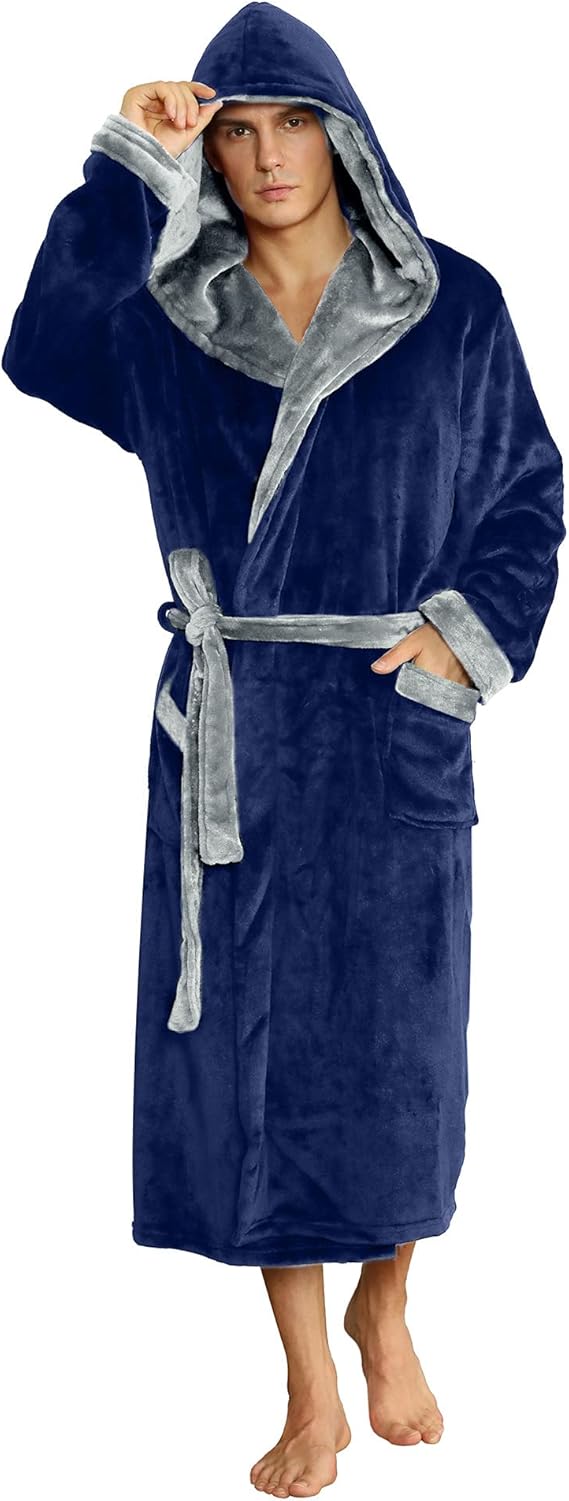Herren Bademantel mit Kapuze und zweifarbigem Design 13