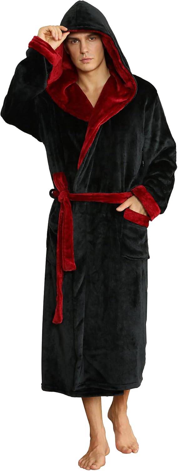 Herren Bademantel mit Kapuze und zweifarbigem Design 15