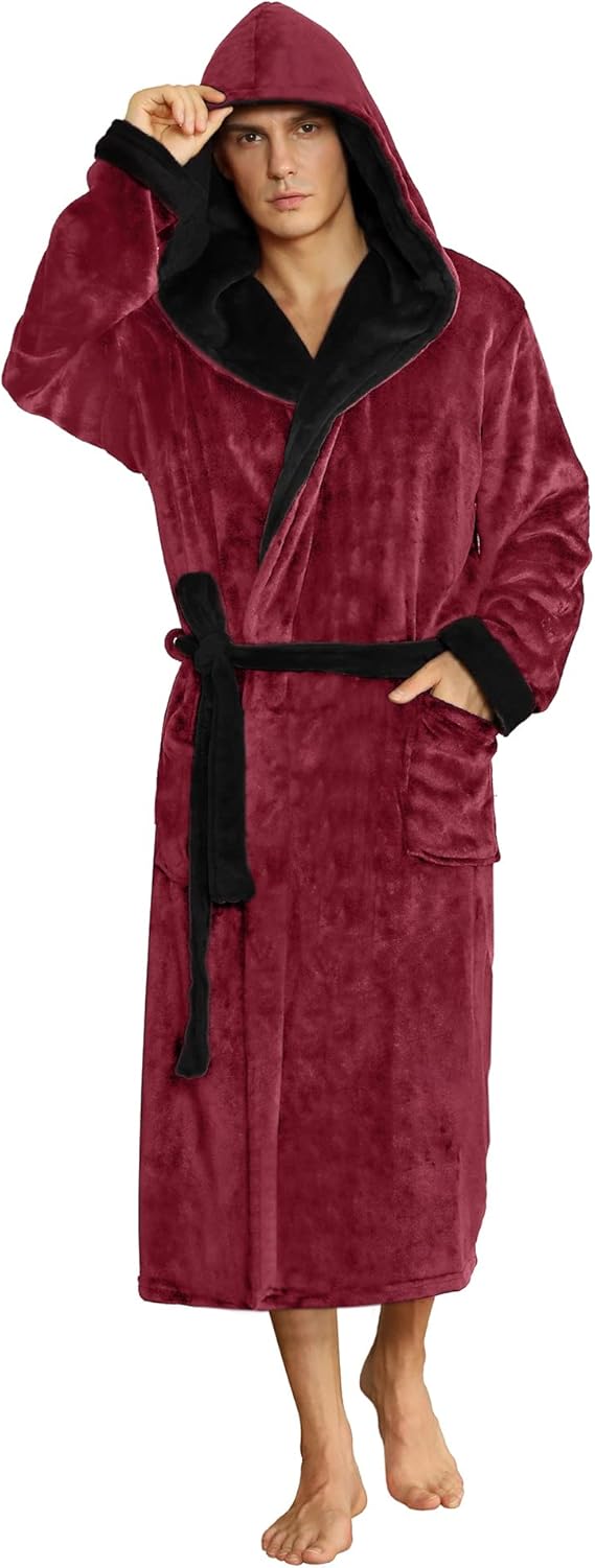 Herren Bademantel mit Kapuze und zweifarbigem Design 17