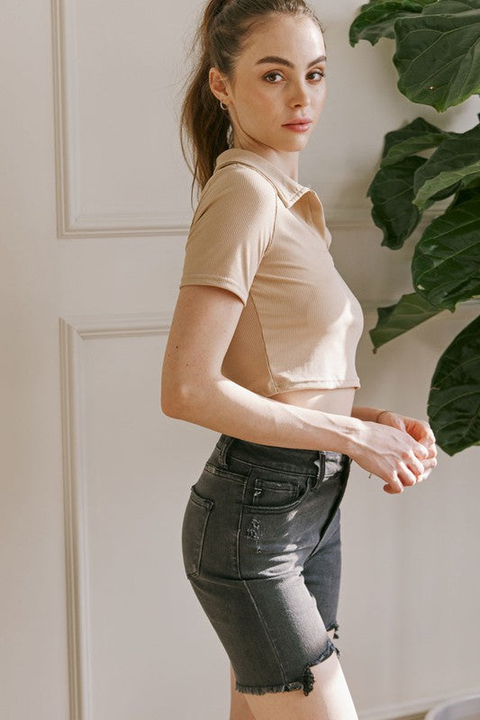 Herren Bermuda Shorts Hoch geschnitten Schwarz 1