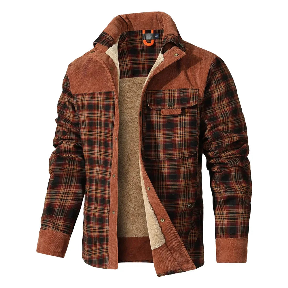 Herren Bomberjacke Winter Winddicht Plaid Sherpa Fleece 0