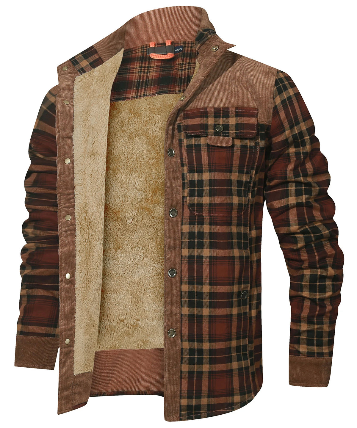 Herren Bomberjacke Winter Winddicht Plaid Sherpa Fleece 12