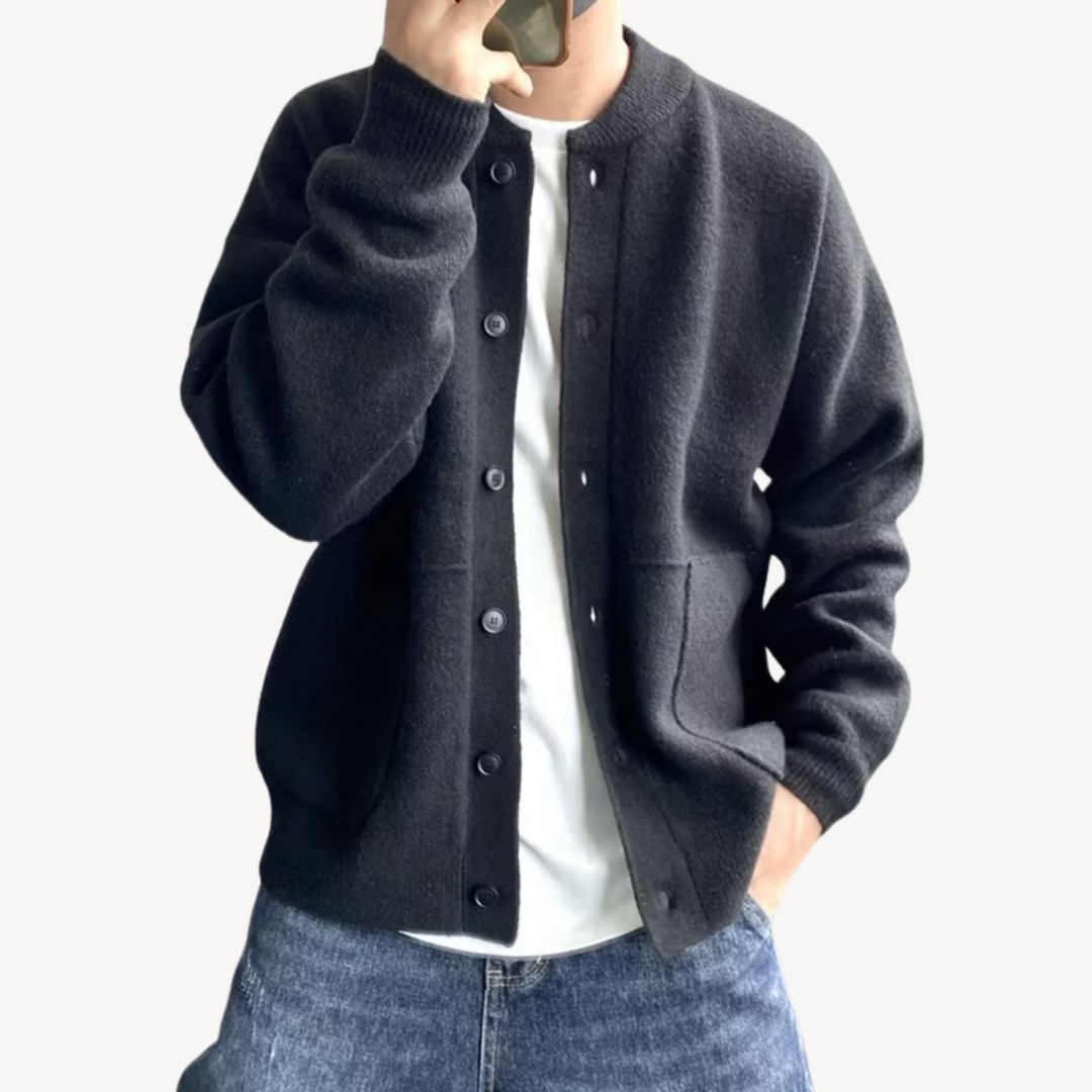 Herren Cardigan mit Knopfleiste und gerippten Säumen 2