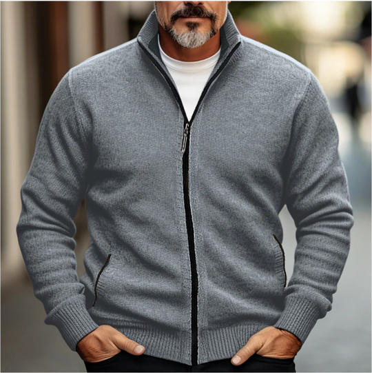 Herren Cardigan mit Reißverschluss und hohem Kragen 2