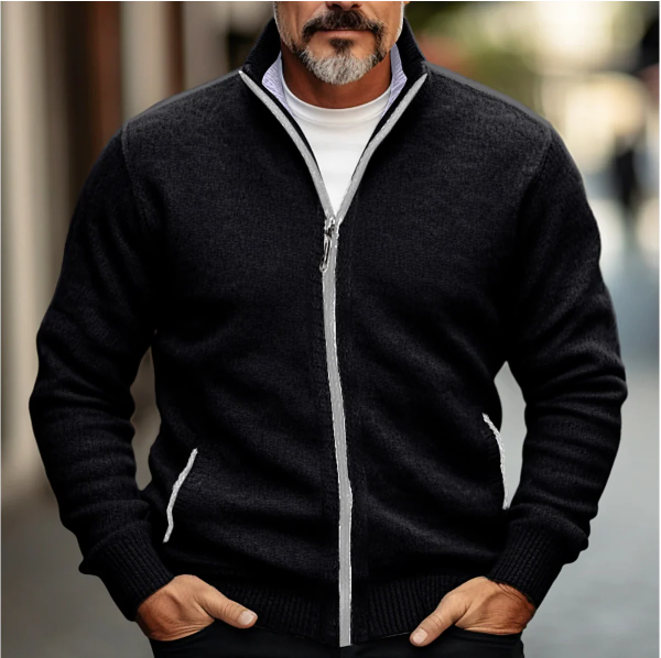 Herren Cardigan mit Reißverschluss und hohem Kragen 4
