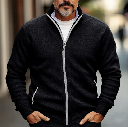 Herren Cardigan mit Reißverschluss und hohem Kragen 4