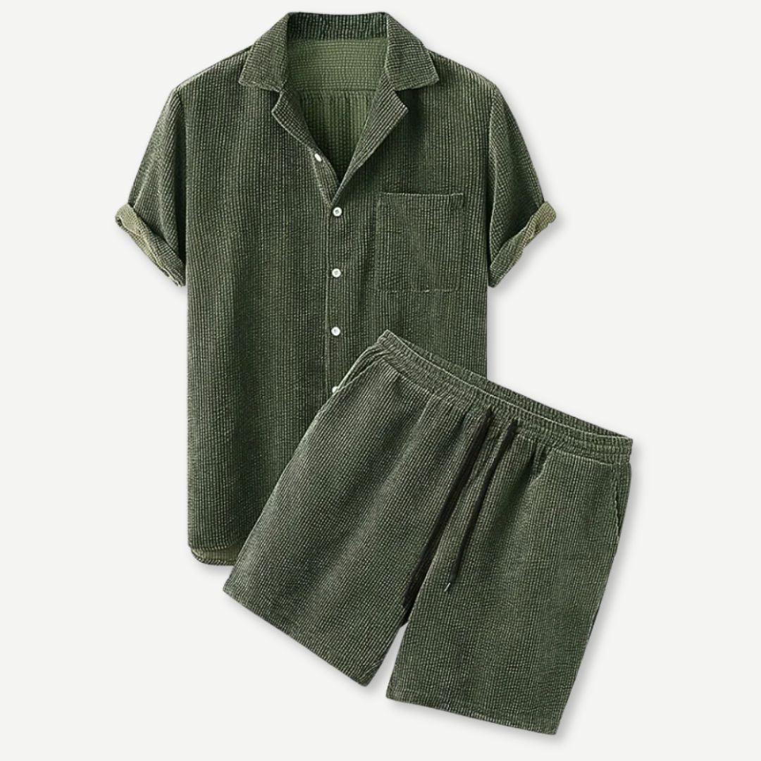 Herren Corduroy Hemd und Shorts Set Relaxed Fit 1