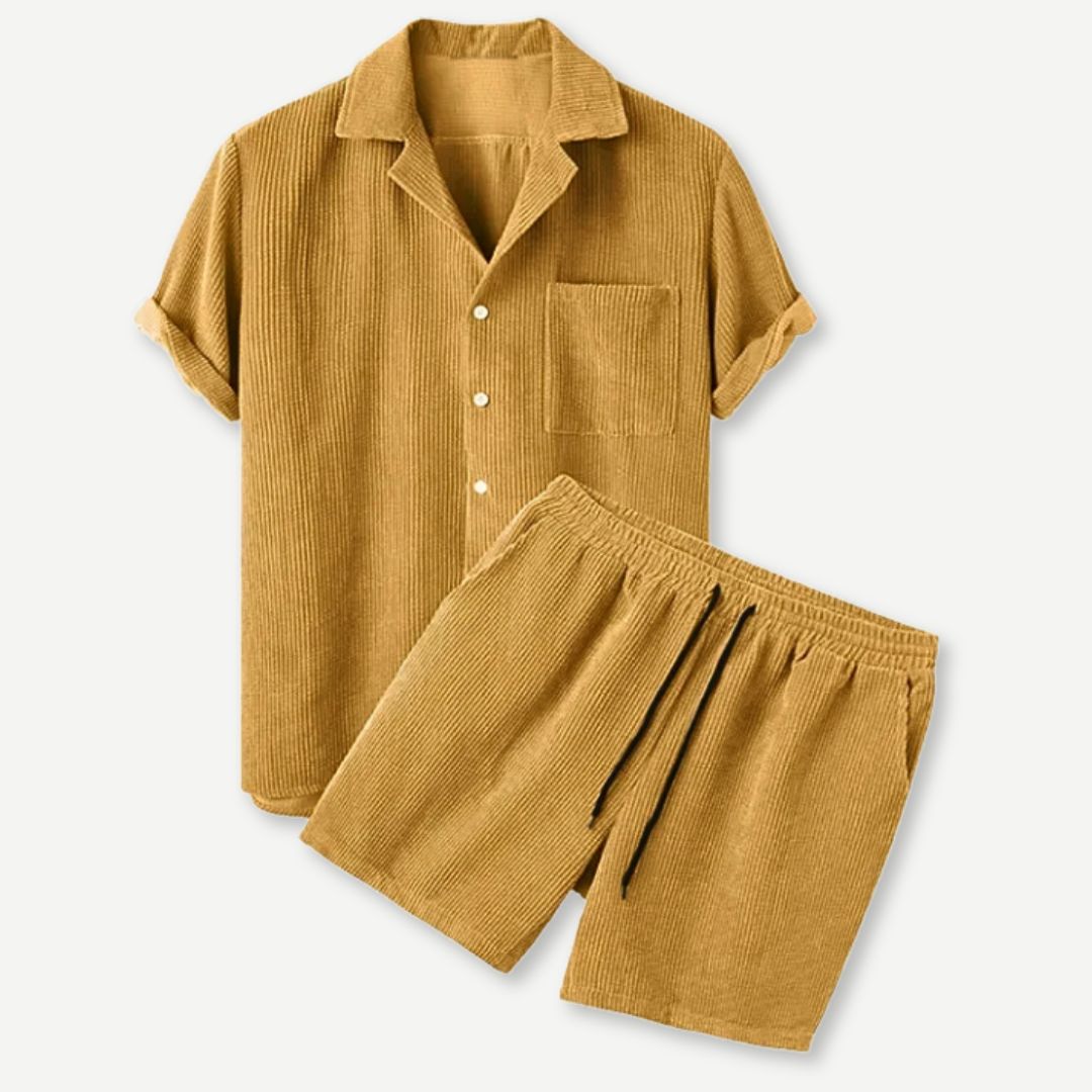Herren Corduroy Hemd und Shorts Set Relaxed Fit 2