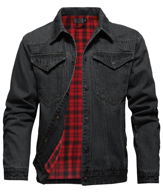 Herren Denim Jacke mit Flanellfutter und Taschen 1