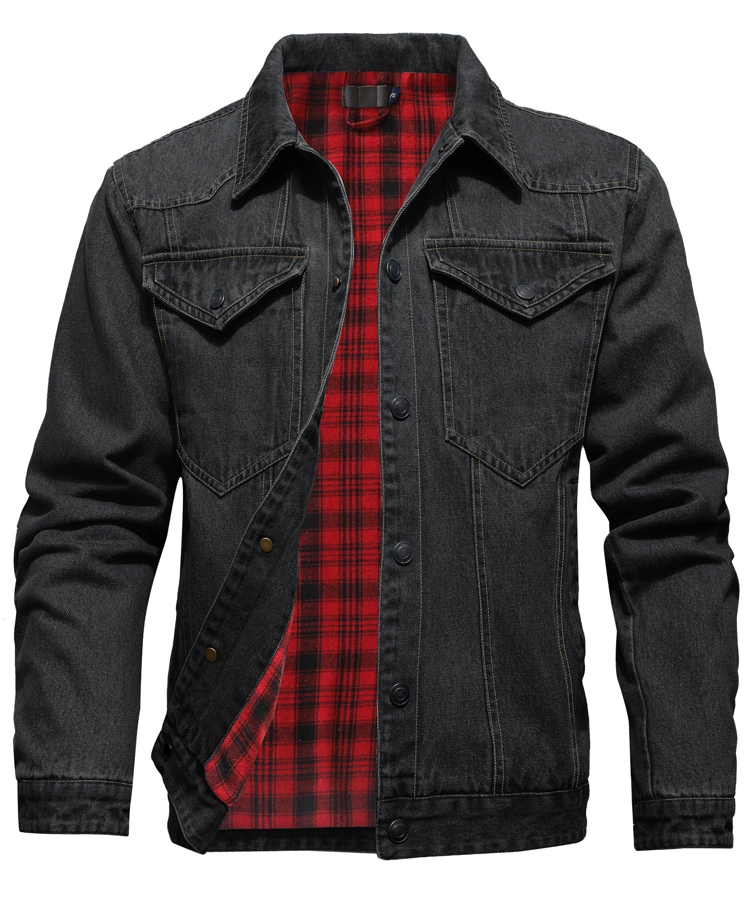 Herren Denim Jacke mit Flanellfutter und Taschen 1